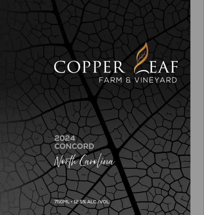 Copper Leaf Farm and Vineyard 2024 Concord bottle label